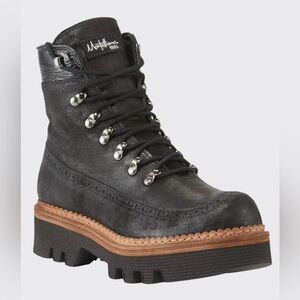 Montelliana Black Leather Lace Up Boots Size 8.5
